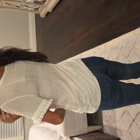 WOMEN'S H&M SHORT SLEEVE TASSLE T SHIRT TOP BLOUSE CREAM OFF WHITE SZ S $30 - Picture 5 of 6